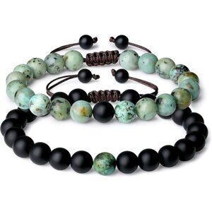 Matching Couple Bracelets African Turquoise Matte Onyx Stone Nylon Custom Fit Gi